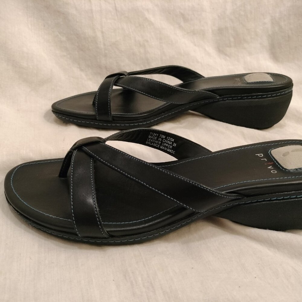 Privo by Clarks Black Leather Thong Sandals/Slides - Picture 4 of 9